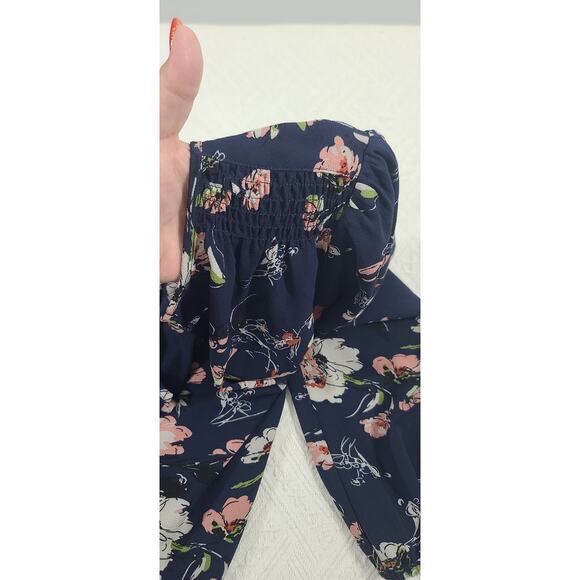 Fun 2 Fun Navy Kenmore fairy floral long sleeve blouse Size Small whimsy office - Picture 6 of 9